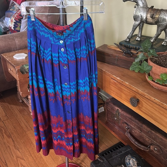 VINTAGE 80s Liz Claiborne for Neiman Marcus Southwestern Button Front Skirt - Picture 1 of 12